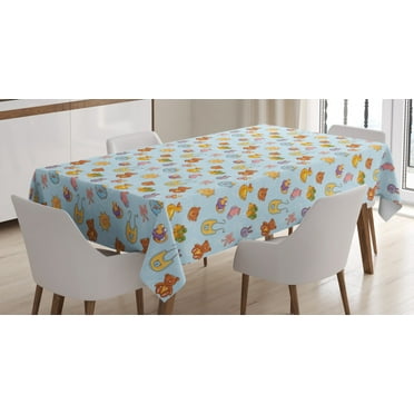 Ambesonne Cartoon Tablecloth Rectangular Table Cover, Sun Ribbon Teddy Bear Art, 60"x90", Pale Blue Cinnamon