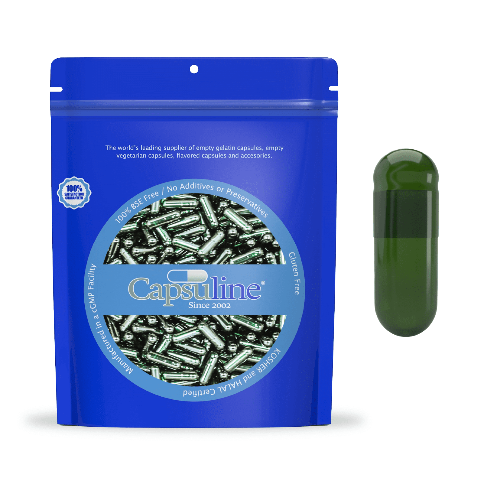 Capsuline Chlorophyll Empty Vegetarian Capsules Size 0 - Green/Green - TiO2-Free - 1,000 Count