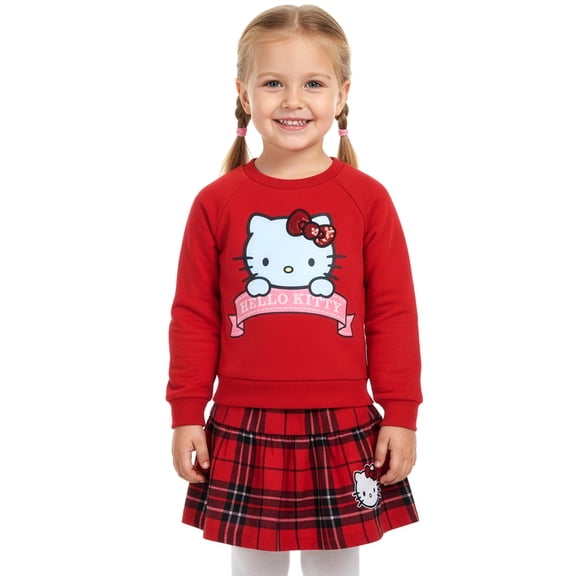 Hello Kitty Girls' 2-Piece Sweater Skirt Set Outfit Color: red Size: 4