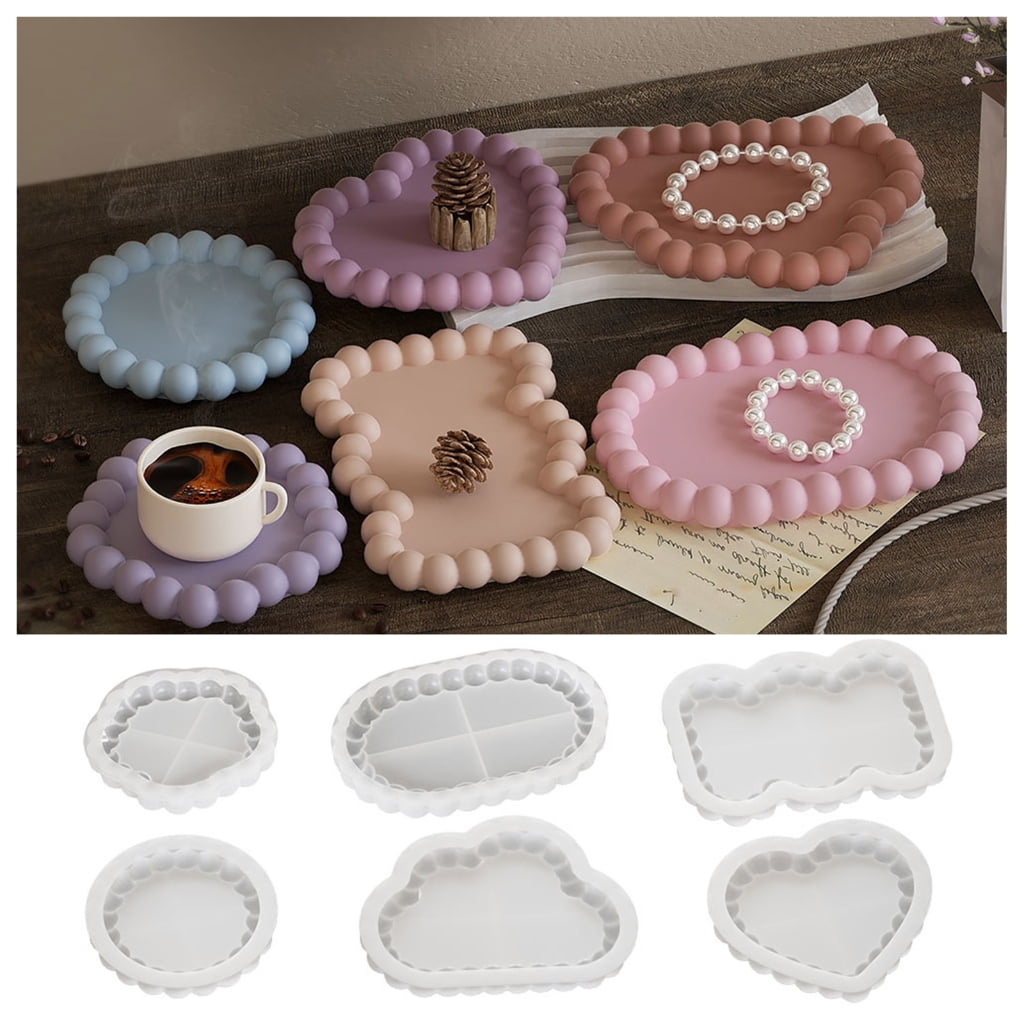 WINDLAND 6Pcs Silicone Ashtray Making Mold Geometric Cup Coaster Mould Epoxy Resin Jewelry Storage Tray Molds Plate Moulds