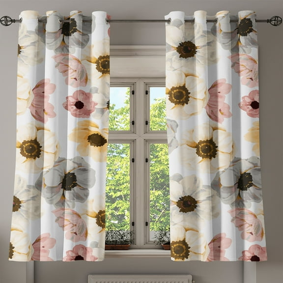 Ambesonne Romantic Aura Grommet Curtain, Jungle Boho Flowers, 50"x60", Pale Pink Taupe Grey