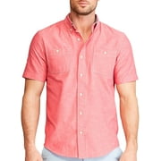 Chaps Mens Chambray Button Down Short Sleeve Shirt X-Large Red