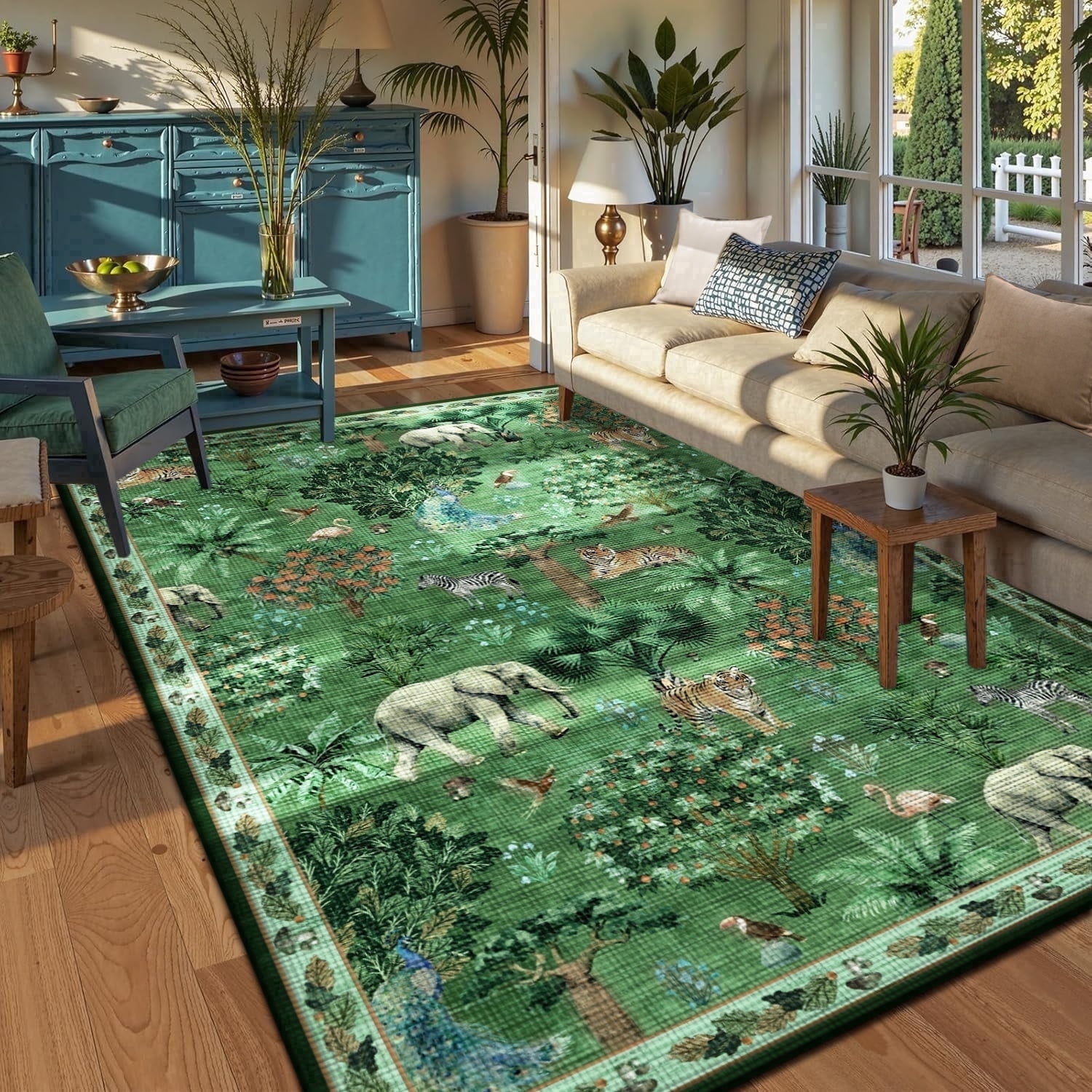 Outdoor Rugs 5x7 for Patio, Yamaziot Tropical Patio Rug Area Rugs for Living Room Faux Jute Rug, Jungle Animal Print Bedroom Accent Carpet Indoor Outdoor Rugs
