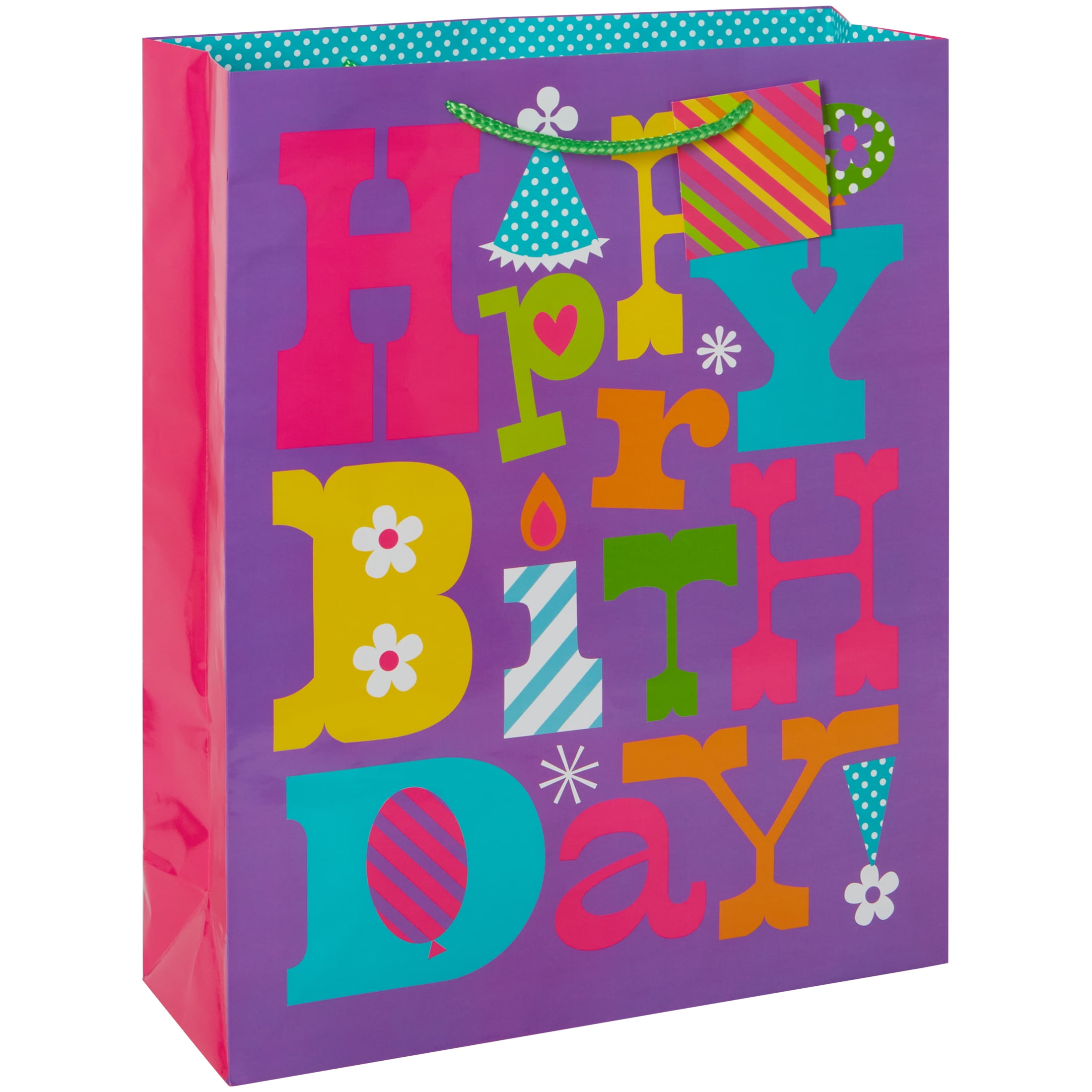 Way To Celebrate Value Gift Bag, Happy Birthday, Purple, Pink, Green, Blue, Orange, Floral