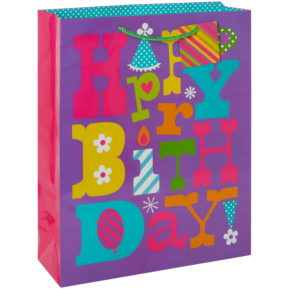 Way to Celebrate Gift Bag, Jumbo, Birthday, Purple, Bright Colors