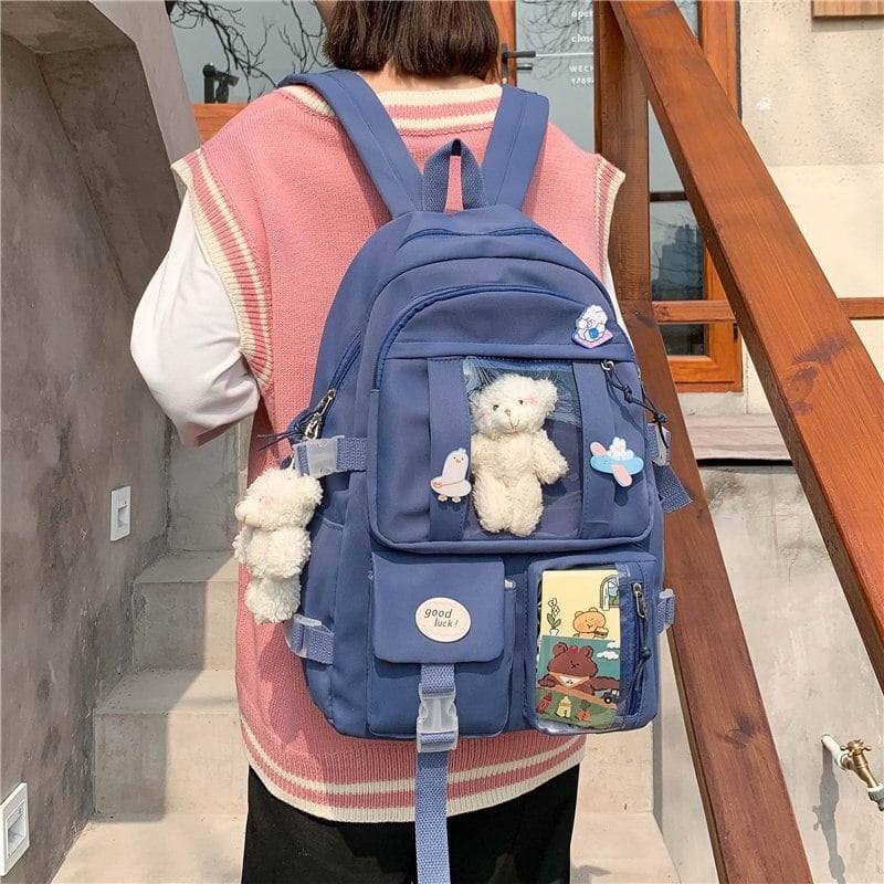 High School Girls Backpack High Capacity School Bags For Teenage Girls Multi Pockets Kawaii Backpack Women Harajuku Cute Mochila White No Bear Doll