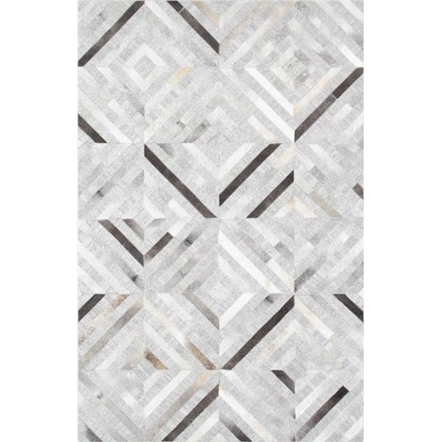Pasargad Home PTX-3104 6x9 6 x 9 ft. Galaxy Geometric Cowhide & Sari Silk Area Rug, Silver - Rectangle
