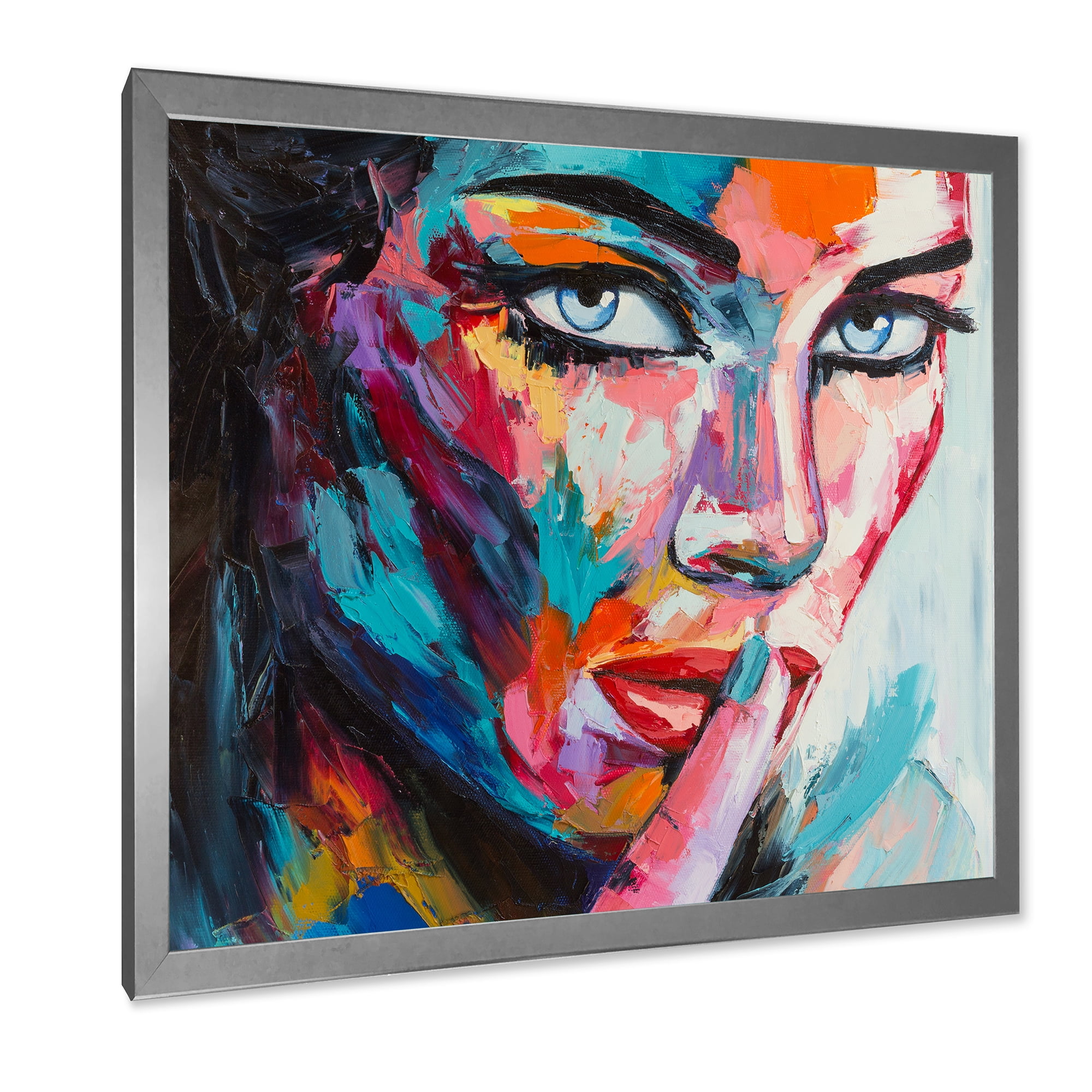 Designart 'Abstract Portrait Of A Young Woman With Blue Eyes II' Modern Framed Art Print