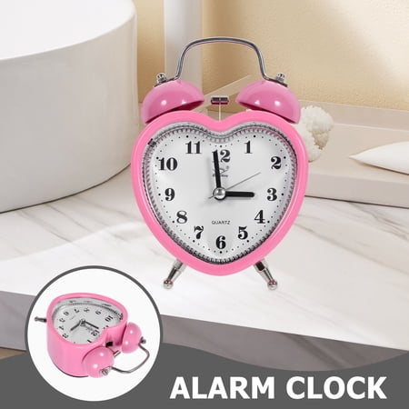 Hytrove Pink Heart Shape Alarm Clock Battery Operated Twin Bell Super Loud Ring