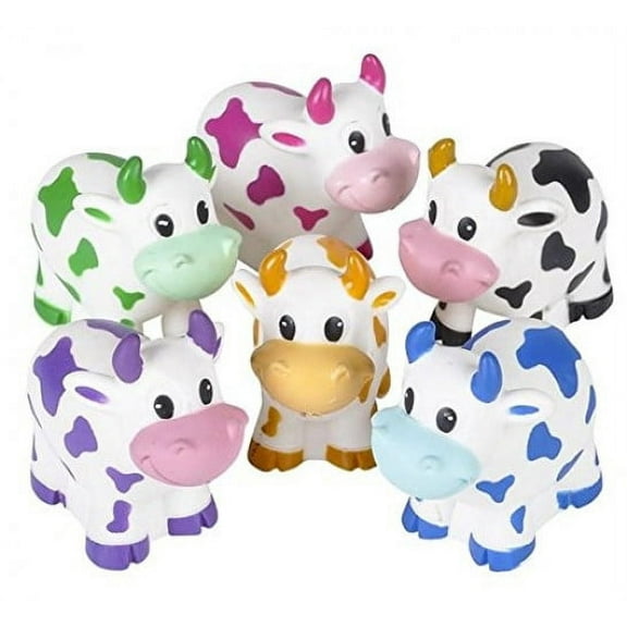 One Dozen Colorful Rubber Cows 2 Inches Long