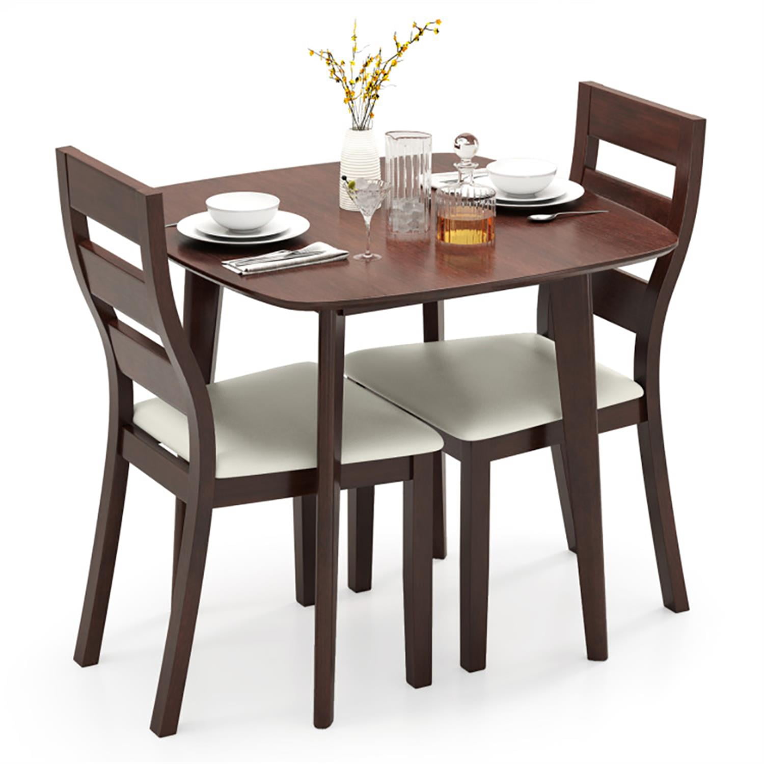 Demi Bonn 3-Piece Dining Table Set with 2 Chairs, 32" Wooden Square Kitchen Table Set, Perfect for Small Space, Brown