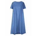 thumbnail image 4 of Womens Loose Fit Casual Linen Blend Solid Color Round Neck Short Sleeve Midi Dress Beach Royal Blue XXL, 4 of 9
