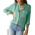 thumbnail image 4 of RYRJJ Womens Button Down Shirts Striped Classic Long Sleeve Collared Office Work Blouses Tops with Pocket(Green,XXL), 4 of 9