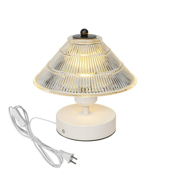 KAYYELAMP 5.9Ft Plug-in Cord Bedside Table Lamp Glass Shade Modern Design White Metal Desk Light E26 Base Nightlight for Dorm Bedroom Store(No Bulb)