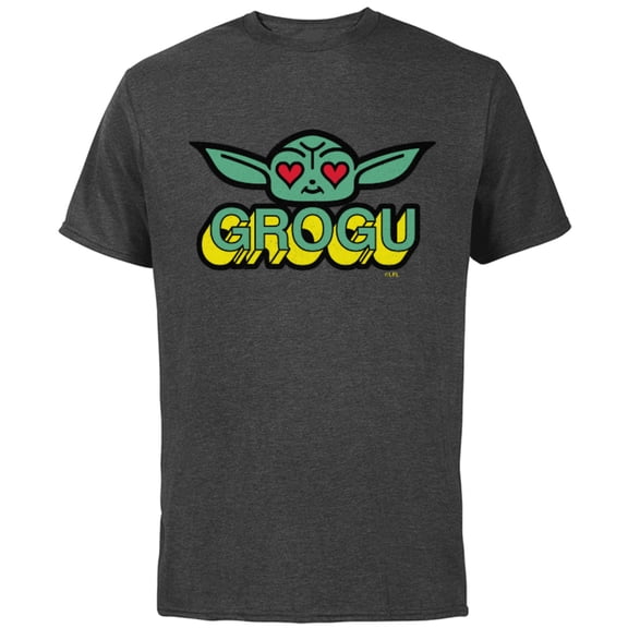 Star Wars The Mandalorian Grogu Love Retro - Short Sleeve Cotton T-Shirt for Adults - Customized-Charcoal