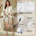 thumbnail image 6 of Xoenoiee Hummingbrid Flower Print Women's Zipper Robe Long Sleeves Housecoat Full Length Nightgown Soft Loungewear Robe with Pockets, Size 2XL, 6 of 7