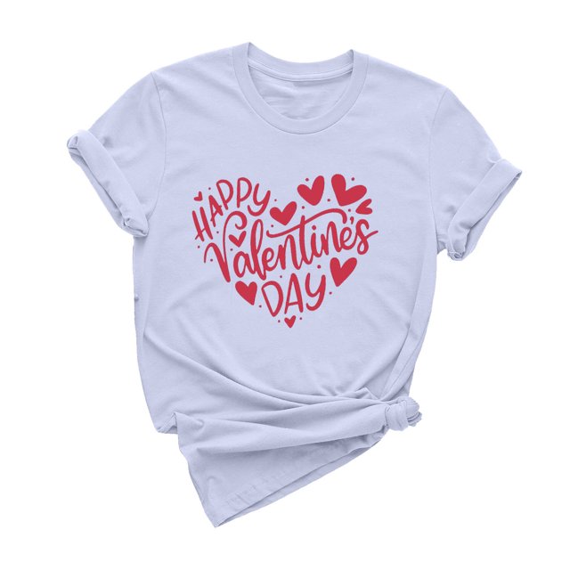 Diufon Hauts de la Saint-Valentin pour Femmes Tunique à Manches Courtes Col Rond Chemise Décontractée Tendance Imprimée Graphique Mignonne