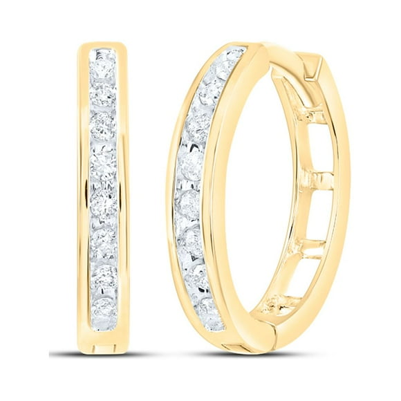 10kt Yellow Gold Womens Round Diamond Hoop Earrings 1/5 Cttw