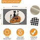 thumbnail image 5 of Juego de 4 manteles individuales a cuadros de búfalo de Halloween, manteles individuales de gnomo de gato negro de calabaza para mesa de comedor, manteles reversibles para decoraciones de fiestas, 5 of 5