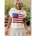 thumbnail image 6 of Women'S American Flag Sweater Cap Sleeve Crop Tops Crew Neck Loose Fit Knit Sweater Pullover Top White L, 6 of 8