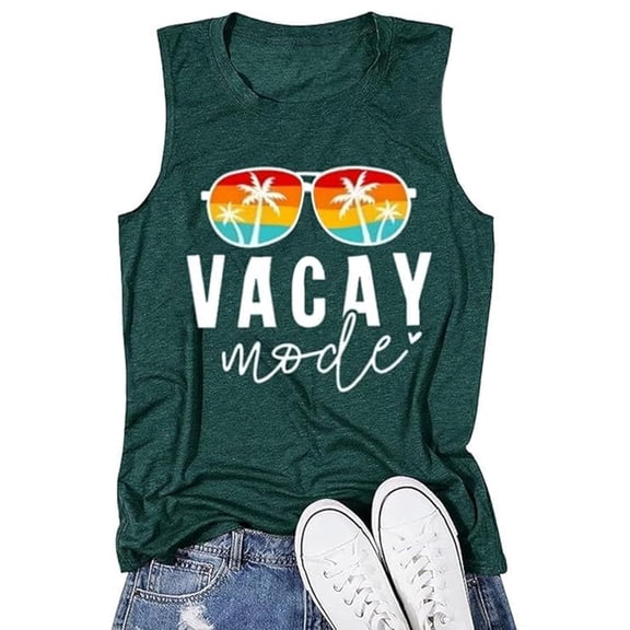 Womens Ribbed Tank Tops Graphic Print Shirts Sleeveless Summer Crewneck Slim Fit Tees
