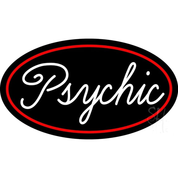 Cursive White Psychic Red Border LED Neon Sign 17" Tall x 30" Wide - inches Black Square Cut Acrylic Backing, with Dimmer - Bright and Premium built indoor LED Neon Sign for Storefront.