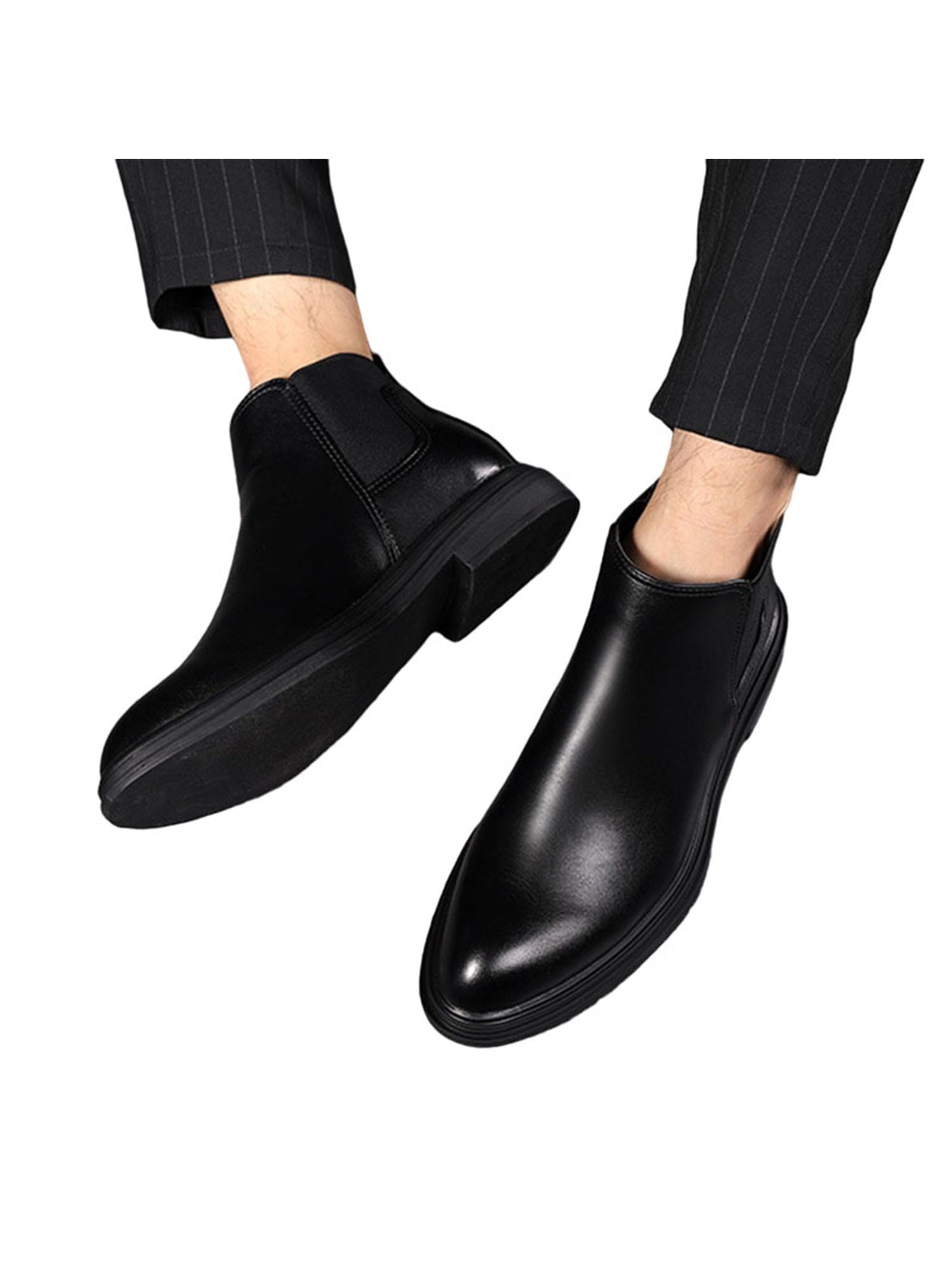 Men Retro Pointed Toe Cuban Heel Ankle Boot Casual Formal Shoe Elastic Black Hot 