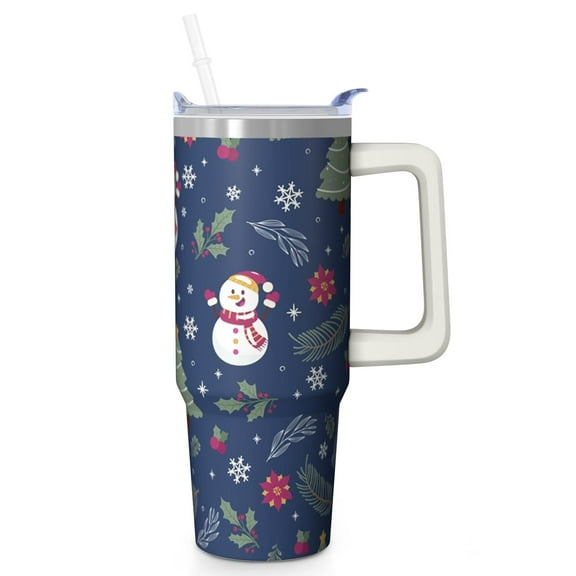 Xmas Holiday 30oz Christmas Tumbler with Handle, Santa Snowman Cup with Lid, Winter Festive Stainless Steel Coffee Mug, Gifts for Women