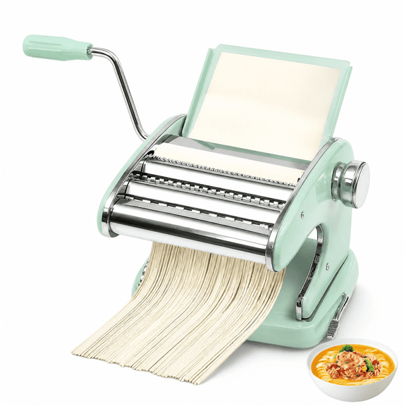 Asoricing Pasta Maker Machine, 3 in 1 Stainless Steel Hand Crank Noodle Maker, Manual Dough Roller and Cutter for Homemade Lasagna, Fettuccine and Tagliolini, Mint Green