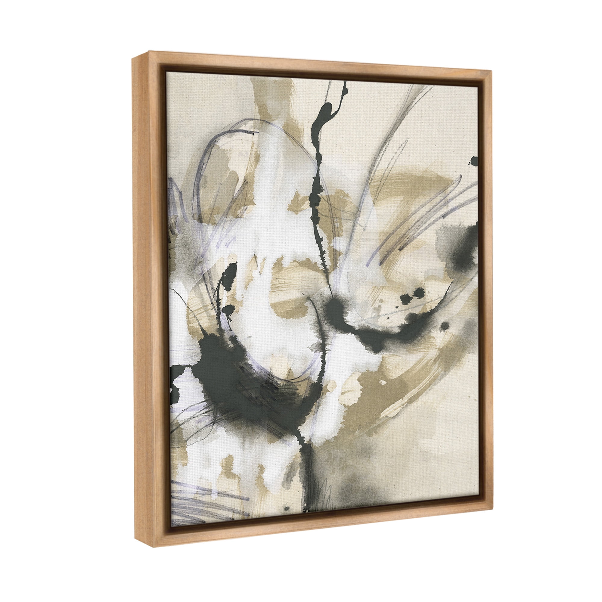 Stupell Industries Fluid Black & Beige Abstract Abstract Painting Brown Floater Framed Canvas Art Print Wall Art, 25 x 31