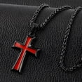thumbnail image 4 of HZMAN Mens Stainless Steel Cross Pendant Necklace with Wheat Chain (Black & Red), 4 of 6