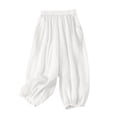 thumbnail image 3 of Endives Women's Linen Pant Fashion Solid Color High Waist Elastic Casual Pants Wide Leg Pants Beach Vacation Outfits for Women, 3 of 7