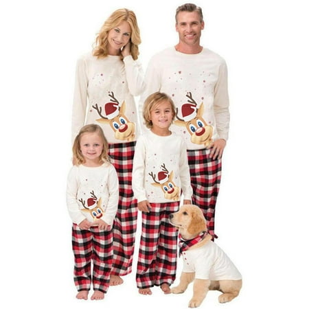 

Family Christmas Pjs Deer Sleep Shirt Plaid Pajama Bottoms Matching Set Jammies for Adult Kid Holiday Xmas Sleepwear