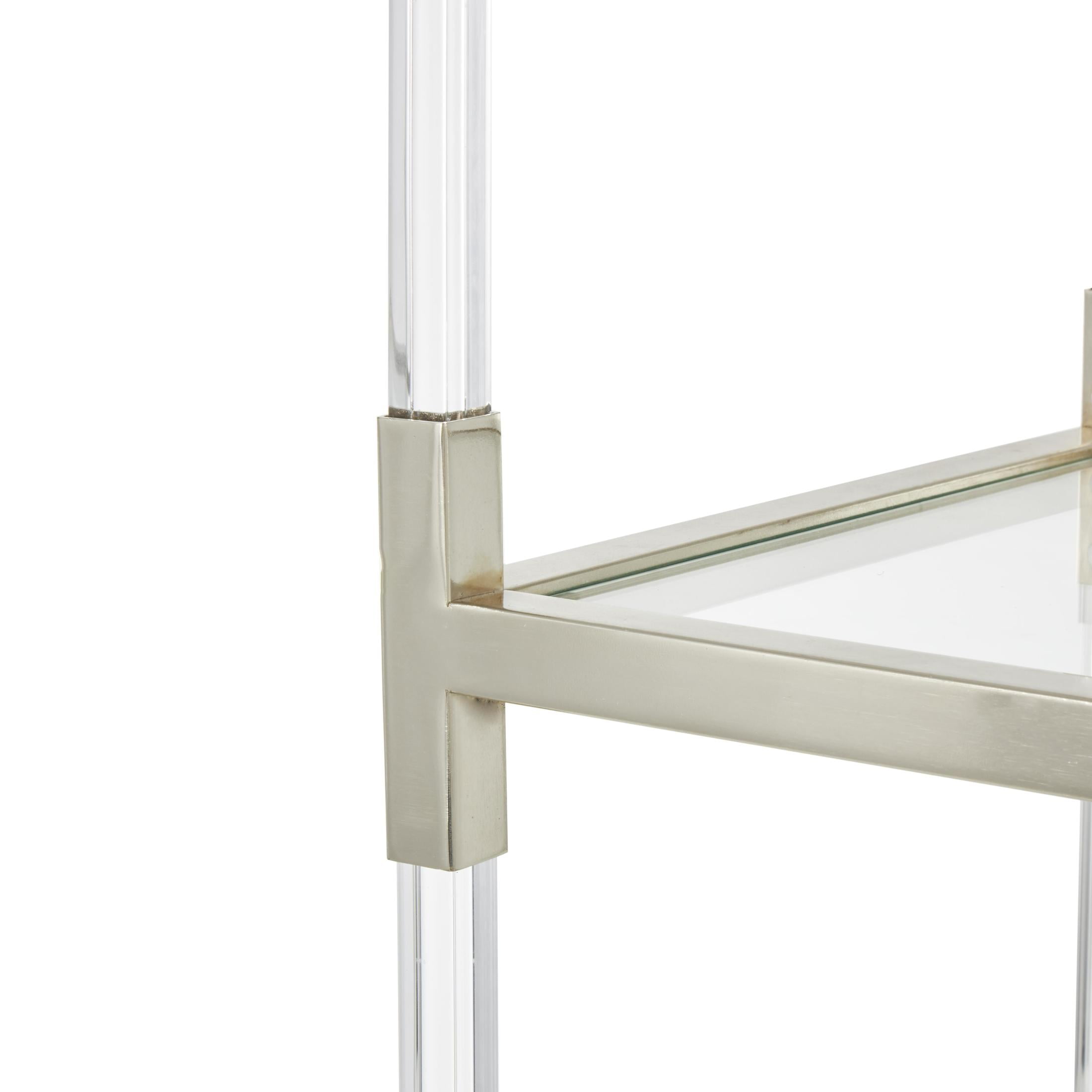 DecMode 22" x 70" Silver Metal Cube Shaped 4-Tier Shelving Unit with Clear Glass Top and Acrylic Legs, 1-Piece