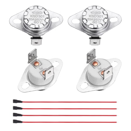2 Pcs KSD301 Thermostat 60°C/140°F 20A Normally Closed N.C Adjust Snap Disc Temperature Switch with Terminal Wire for Microwaves,Oven,Coffee Maker