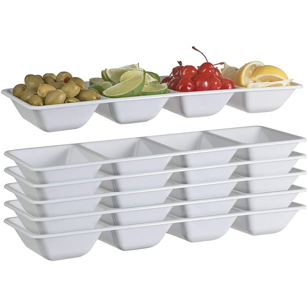6 White Plastic Compartment Tray For Parties, Heavy Duty Serving Tray