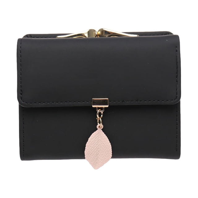 Laklulu Cartera corta para mujer, bolso triple con colgante de hoja de Pu, monedero