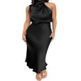 thumbnail image 1 of PENGXIANG Robe Maxi en Satin pour Femmes Élégante Sans Manches Col Montant Soirée Mariage Robe Longue Formelle, 1 of 7