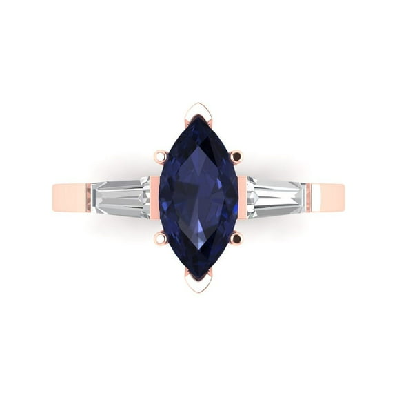 Clara Pucci 14K Rose Gold 2ct BlueSapphire Three-Stone Ring for Women
