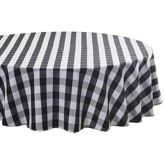 Tektrum 100% Polyester Waterproof 70 inch Round Checker Checkered Tablecloth Table Cover - Spill Proof/Stain Resistant/Wrinkle Free/Heavy Duty - Camping Picnic (Black and White)