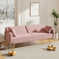 thumbnail image 4 of Bianlte Modern Fabric Convertible Linen Fabric Split Backrest Adjustable Backrest Upholstered Loveseat Sofa with 2 Throw Pillows, Pink, 4 of 7