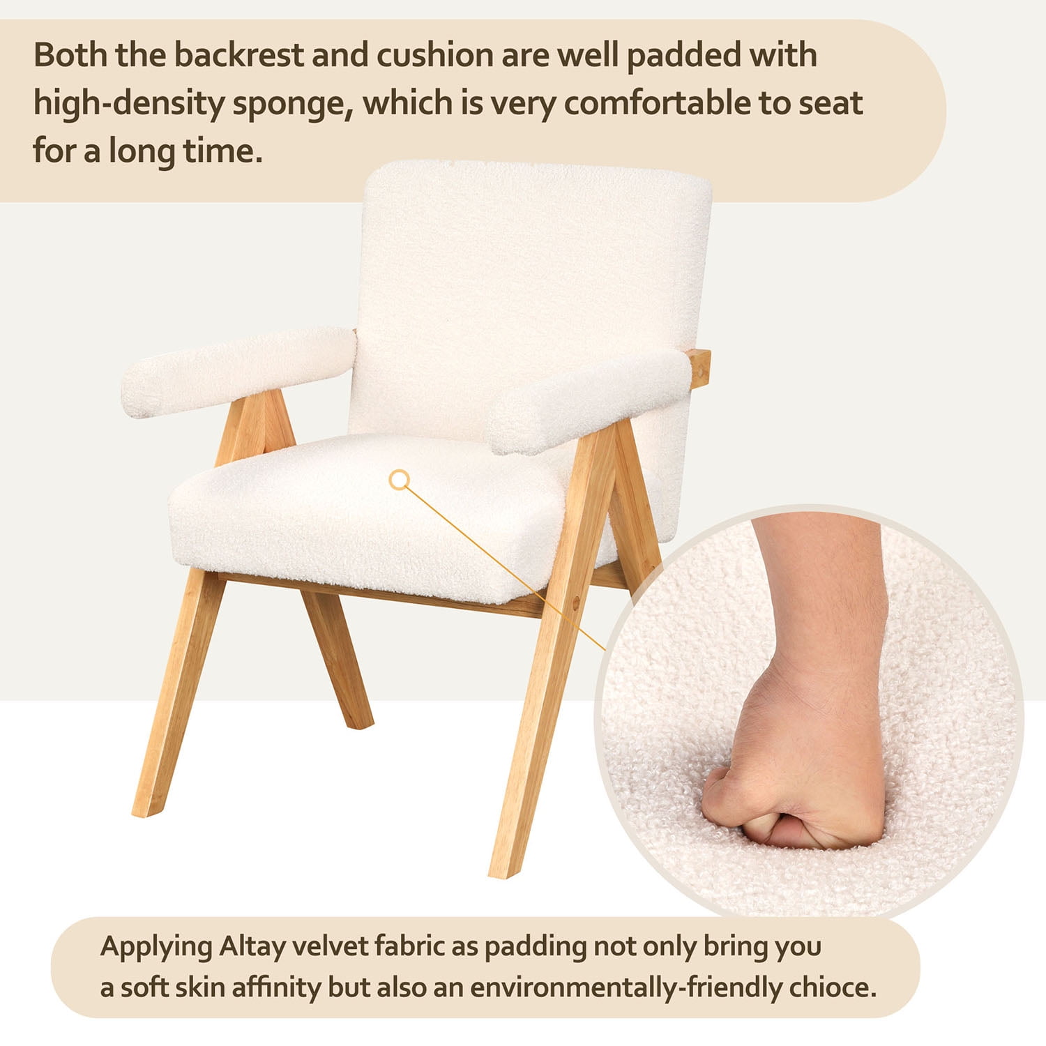 Kadyn Modern Arm Chair Set of 2, Altay Velvet Accent chairs with arm pads, Upholstered Armchair for Living Room Bedroom, White