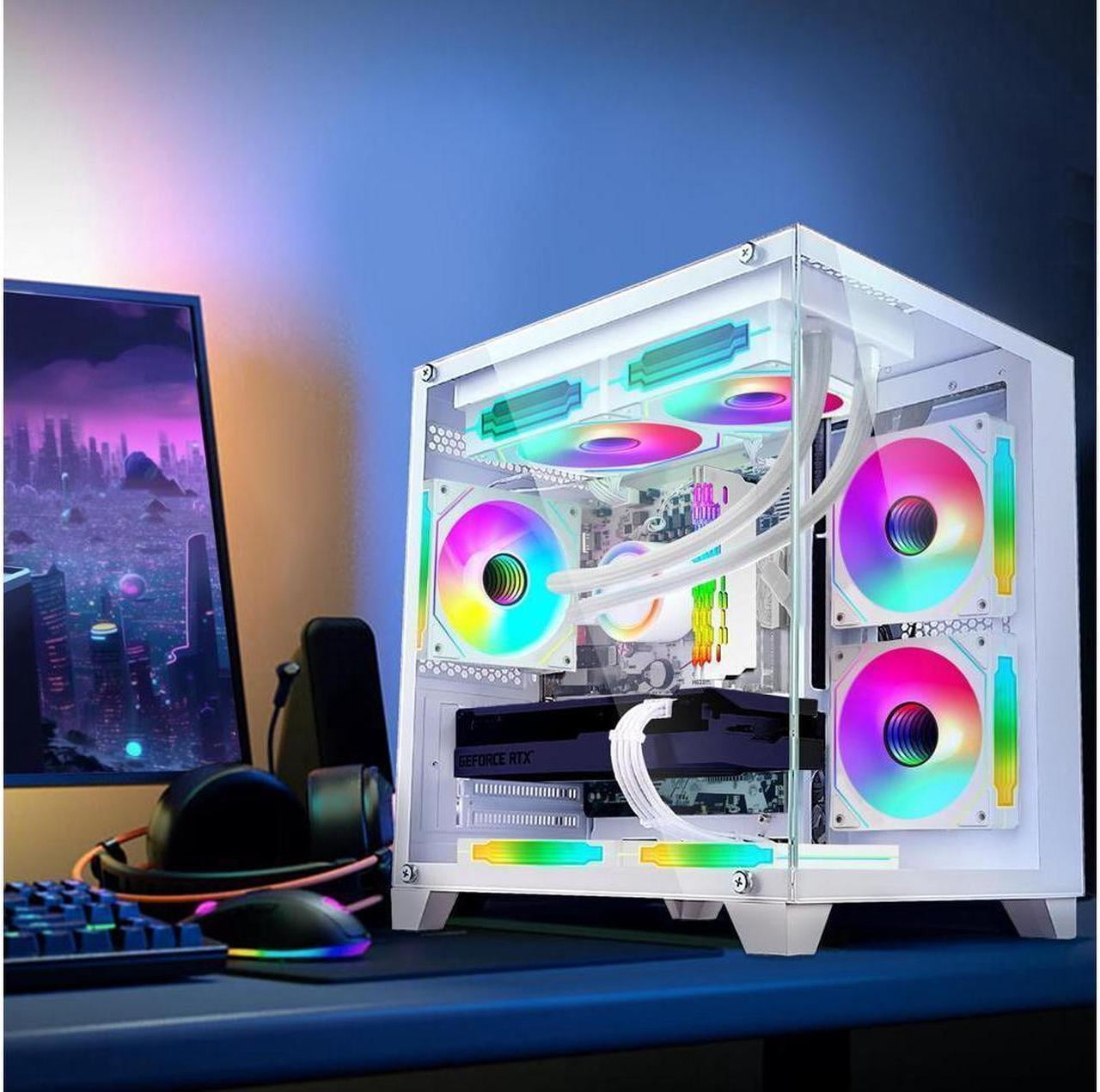Hoengager Gaming PC Intel i5 12400F 2.5GHz GeForce RTX 3050 6GB 16GB DDR4 3200MHz 1TB M.2 SSD RGB Fans ,HDMI Liquid Cooler Windows 11 Desktop White
