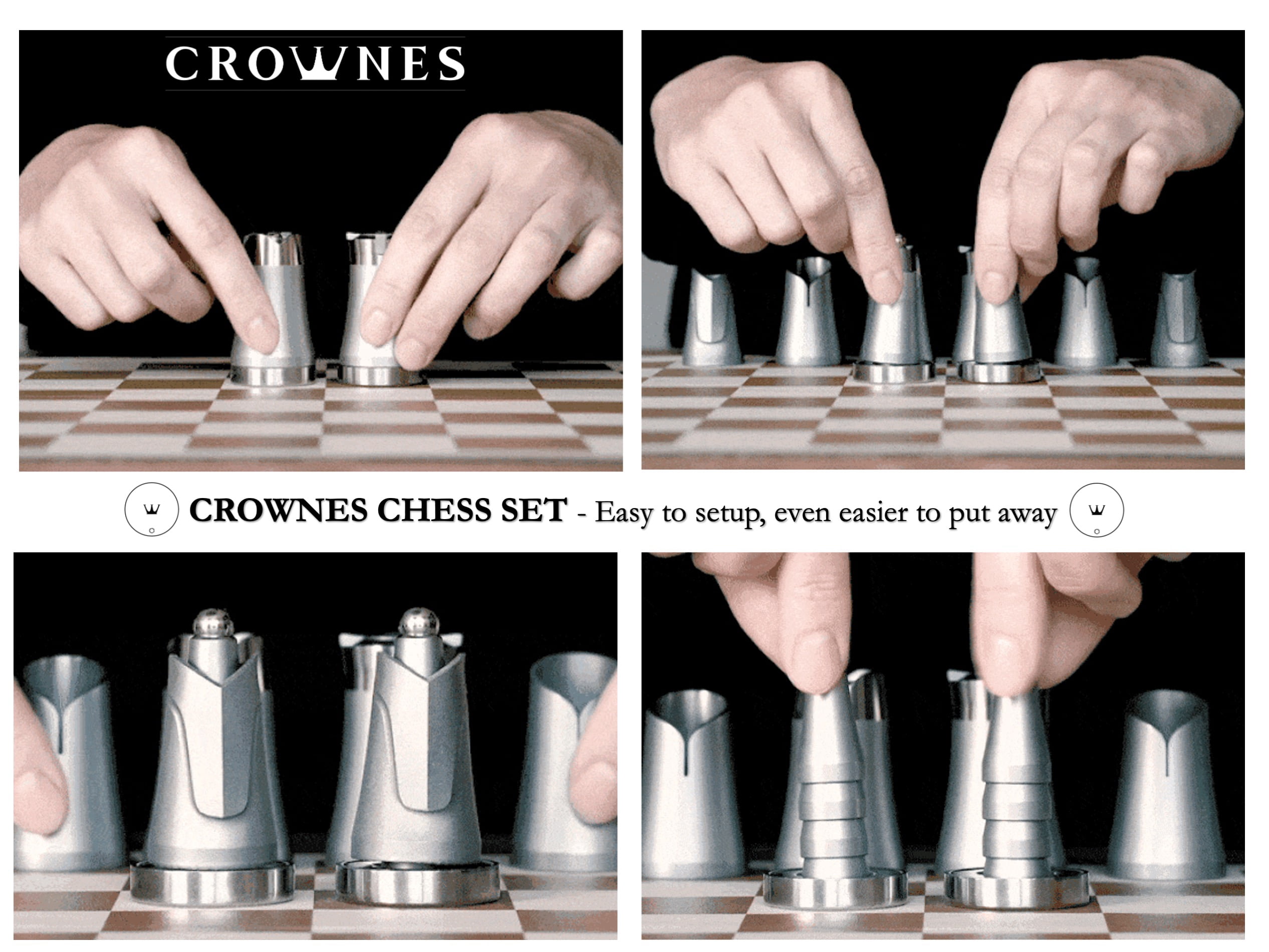 Crownes Chess Set – Compact Magnetic Travel Chess Game, Nesting Piece Design Modern, Portable, Roll-Up Storage Tube, Gift for Chess Enthusiasts & Travelers