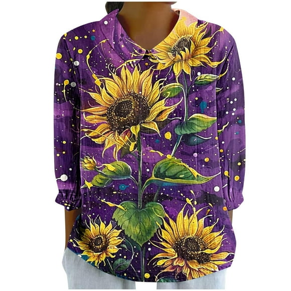Mujeres 3/4 Manga de Verano Tops, Estilo Casual Impresión, Cuello Redondo Top / Camisa, Vestidos de Verano con Mangas