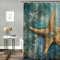 thumbnail image 2 of JRXY Green Star Vintage Starfish Pastel Seafoam Blue Fish Shower Curtain White, 2 of 6