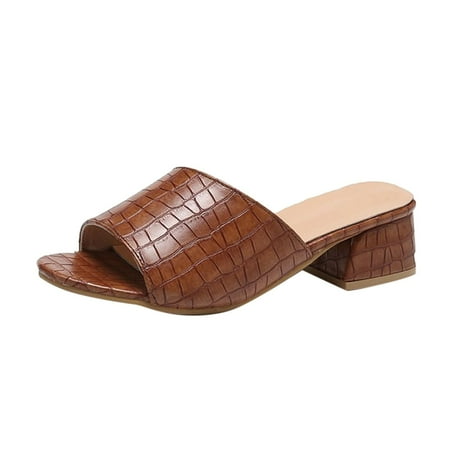 

Sandals Women Fashion Summer Women Sandals Thick Heel Low Heel Fish Mouth Leather Texture Casual Style Womens Sandals Pu Brown 37