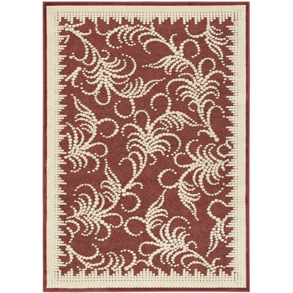 SAFAVIEH Martha Stewart Fountain Swirl Floral Area Rug, Red/Ivory, 4' x 5'7"