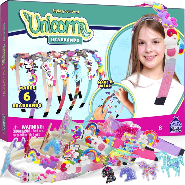 Kit para hacer diademas con diseño de mariquita y unicornio morado para niñas de 8 a 12 años