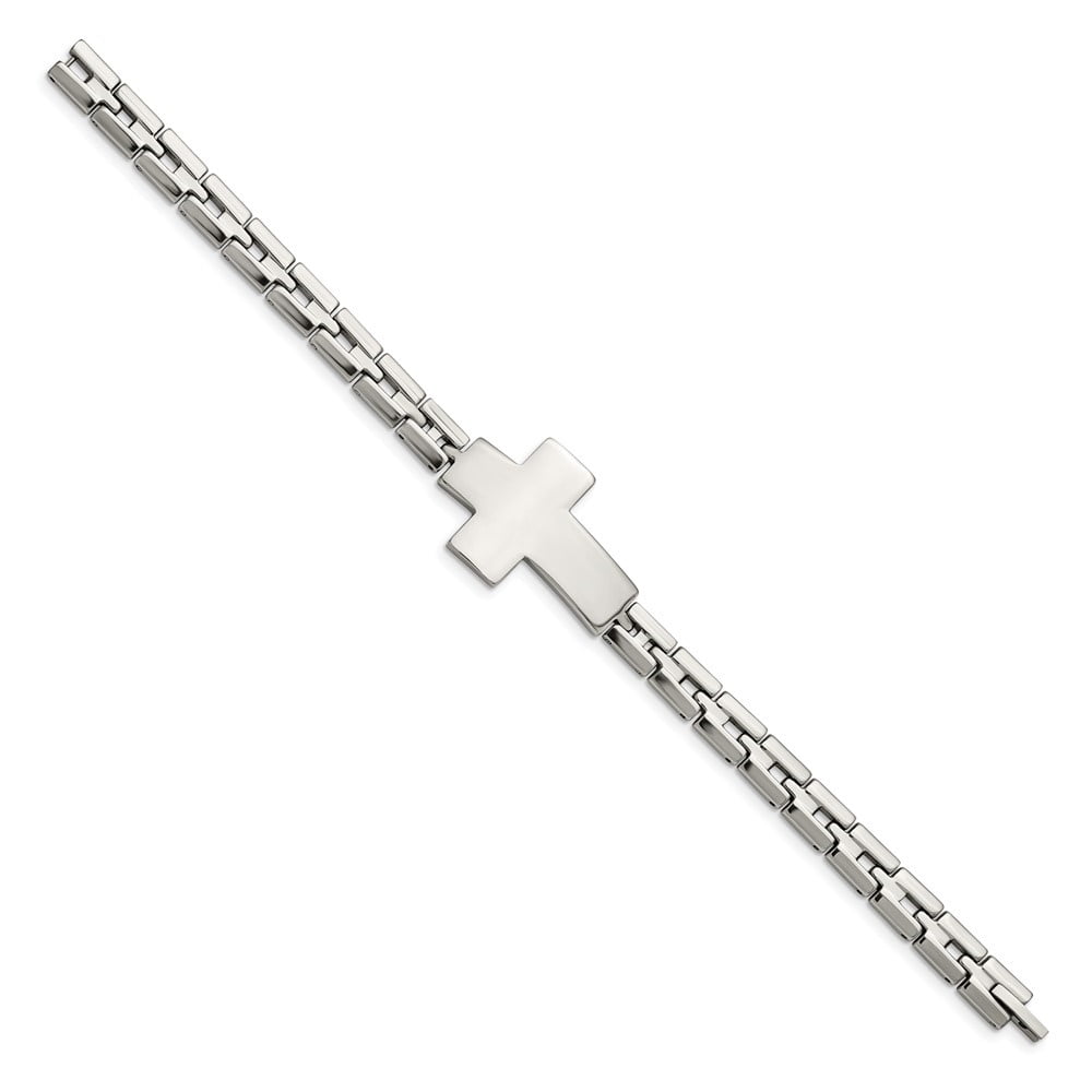 Diamond2Deal Stainless Steel Polished Cross Link Bracelet for Men 8"